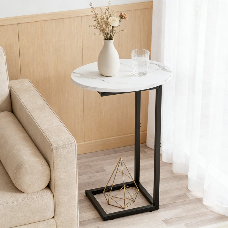 C-Shaped End Table, Oval Sofa Side Table With Metal Frame And Marble Top For Small Spaces, Living Room, Bedroom, Or Bedside
