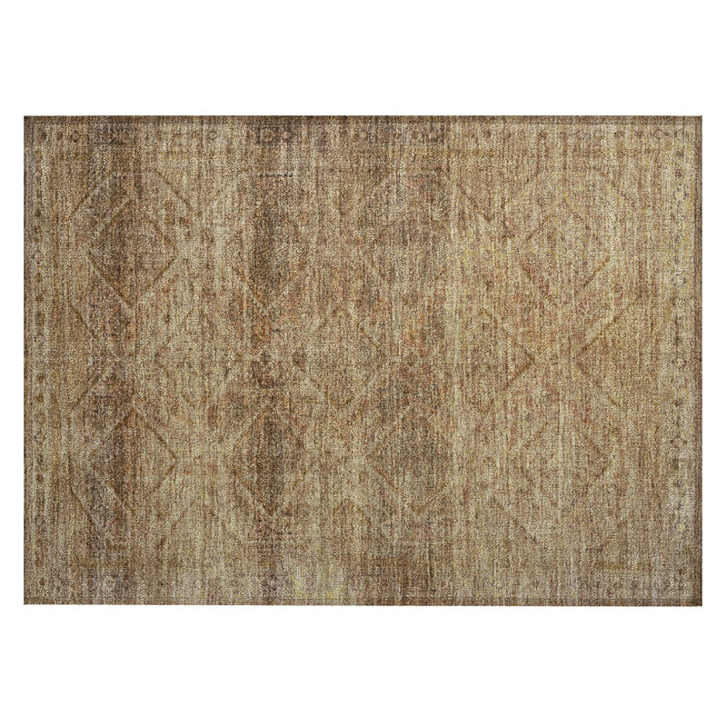Machine Washable Indoor/Outdoor Xhevrie Khaki Rug, Rectangle 1'8" x 2'6"