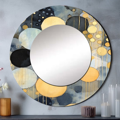 Salletti pastel abstrait avec taches bleues noires et dorées XVIII - miroir géométrique, miroir mural décoratif rond moderne, impression d'art en métal