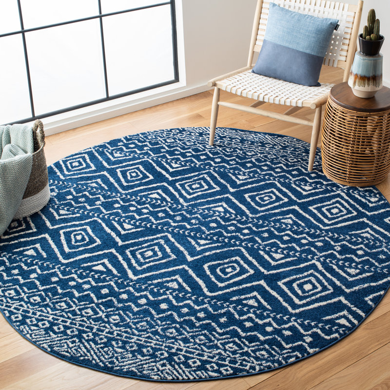 Tapis bleu marine / ivoire Stuckey Southwestern, Rond 3 pi