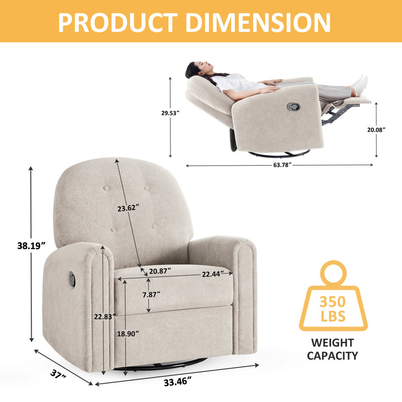 33.46’’ Terry Fabric Glider Rocker Manual Recliner Chair (Set Of 2), Camel
