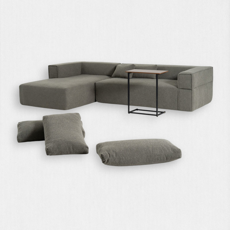 Boneless 112"W 2-Piece Upholstered Sectional, Gray Green Boucle