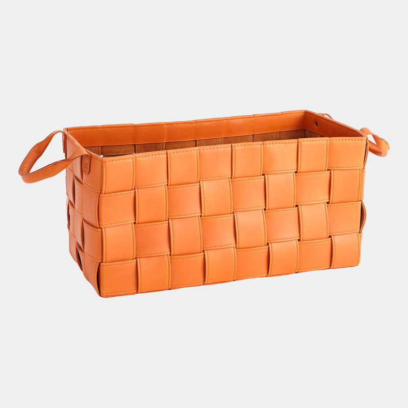 Panier en cuir tressé doux-Orange-Lg, H 12 po x l 12 po x P 24 po, Orange