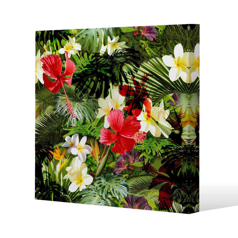 Tropical Foliage Slim Style Canvas Print , 15mm Slim Real wood., 20 cm H x 20 cm W