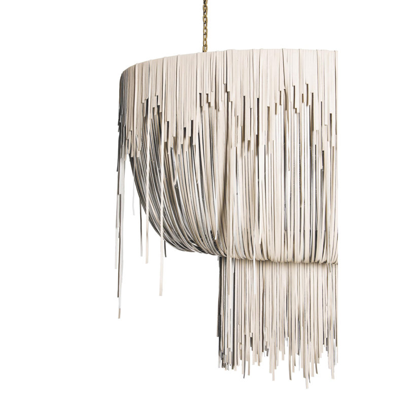 Leather Fringe Chandelier, 43" H x 51" W x 22" D, 4