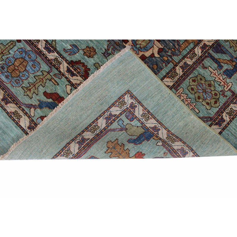 Tapis unique bleu, rouge, mauve et ivoire de 8 pi 11 po x 11 pi 6 po