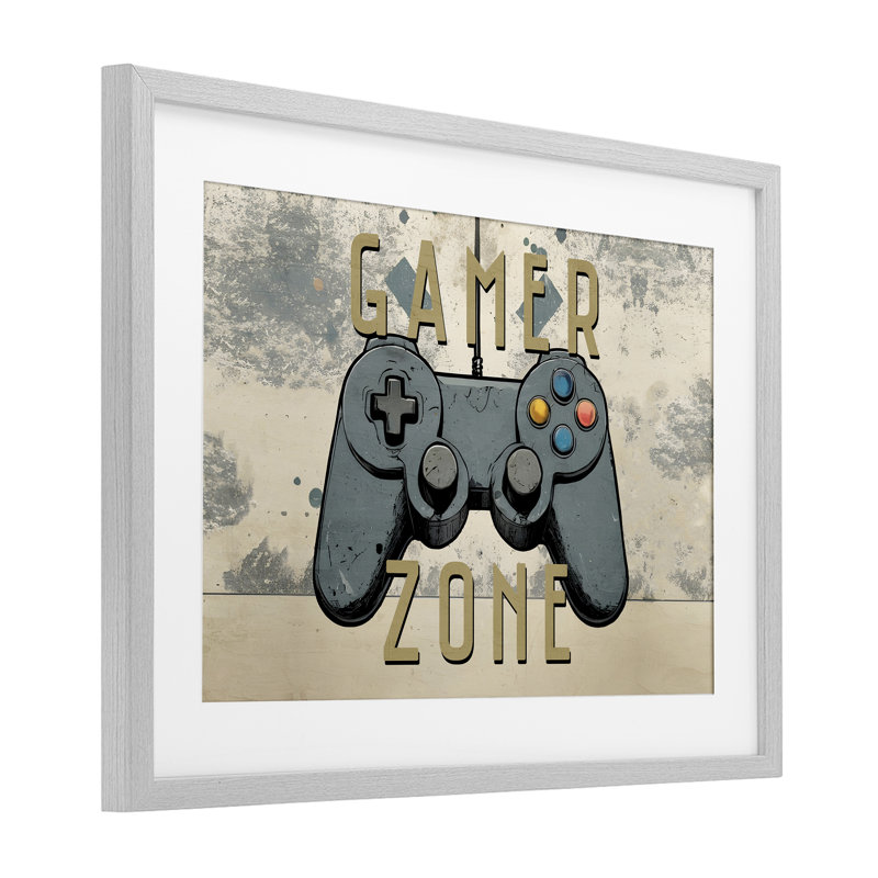 Zone de jeu avec impression abstraite encadrée sous verre, design par Kim Allen, Cadre de ferme gris, H 14 po x l 20 po
