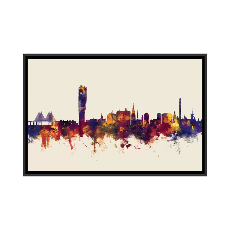 Skyline Series: Malmo, Suède, impression sur toile tendue beige, H 18 po x l 26 po x P 1,5 po, Toile avec cadre noir