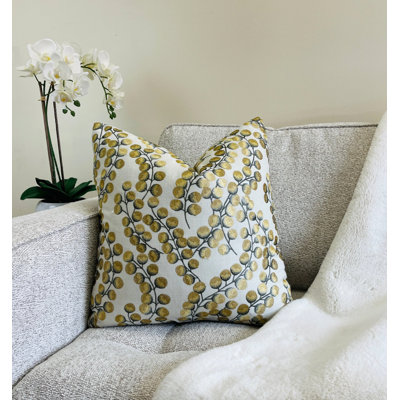 Embroidered Gold Leaves Throw Pillow Cover