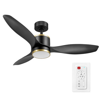 3-Blade LED Integrated Ceiling Fan with Remote Control and Brass Accents