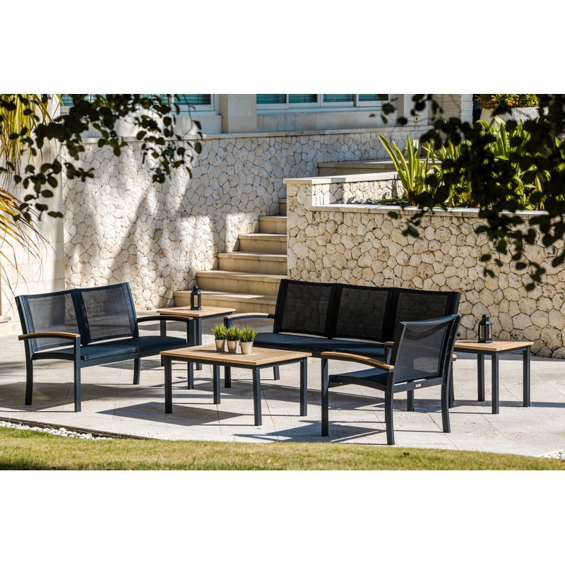 SoHo 40" Rectangle Teak Aluminum Outdoor Coffee Table, Black