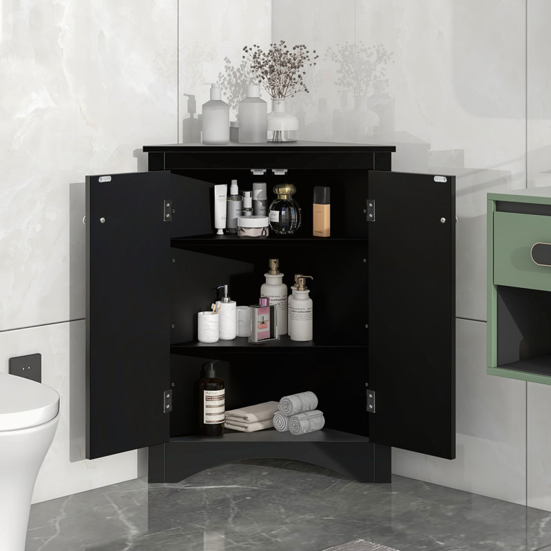 Armoire de rangement triangulaire noire avec tablettes réglables pour la maison et la cuisine, Noir