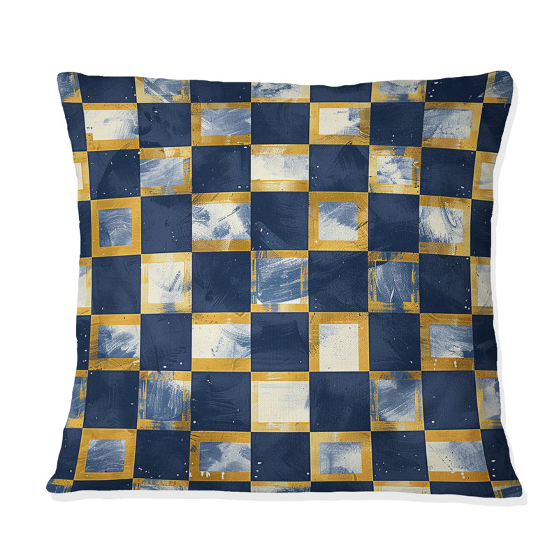 Imprimé vichy bleu et jaune - coussin décoratif moderne, H 16 po x l 16 po