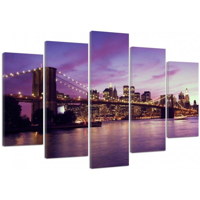 New York Manhattan Sunset - 5 Piece No Frame Set on Canvas