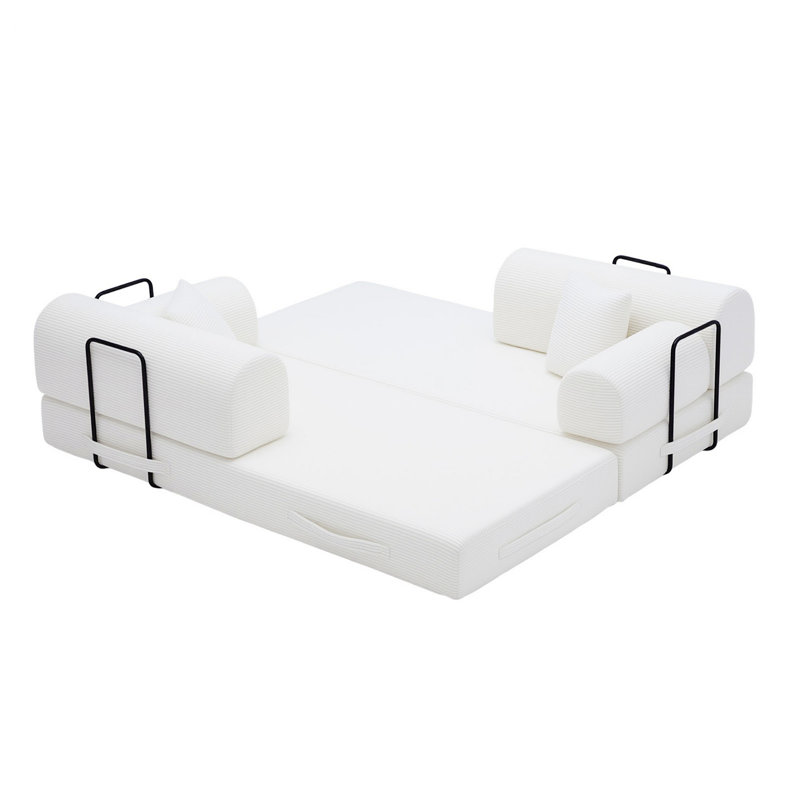 Canapé-lit convertible pour salon et chambre à coucher, Velours côtelé beige