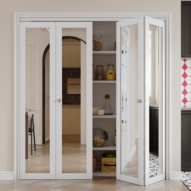 72" x 80" H 1-Lite Mirrored Door Solid Manufactured Wood Double Bi-Fold Door with Installation Hardware Kit, 72" x 80"