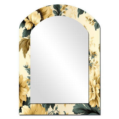 Vintage Farmhouse Peonies Damask - Traditional Arch Wall Mirror