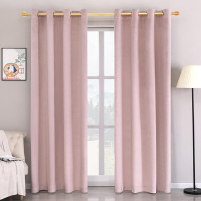 Pink Velvet Noise Reducing Blackout Grommet Curtain Panels for Home & Office