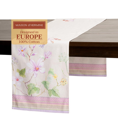 Maison d' Hermine Table Runner 100% Cotton Double Layer Table Runners 108 inches Long Decorative for Home Kitchen Dining Valentines Day Decorations Spring Summer (Magnolia Mornings, 14.5" x 108")
