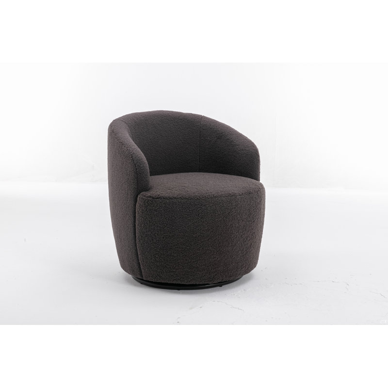 Swivel Accent Armchair Barrel Chair With Powder Coating Metal Ring, Dark Gray Wool