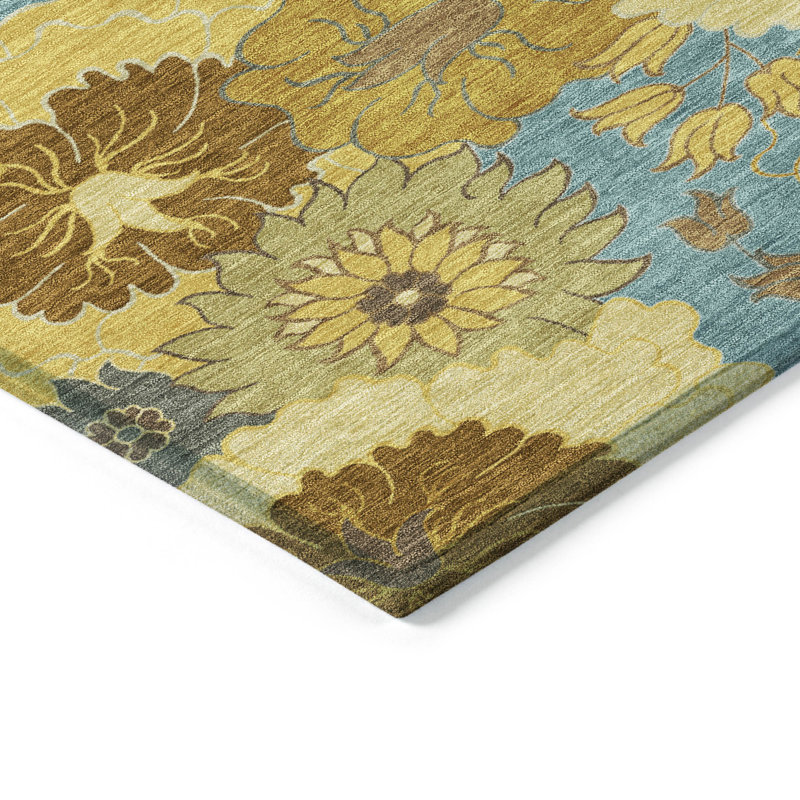 Tapis floral intérieur / extérieur lavable à la machine Emelia ACN2294, Rectangle 1 pi 8 po x 2 pi 6 po