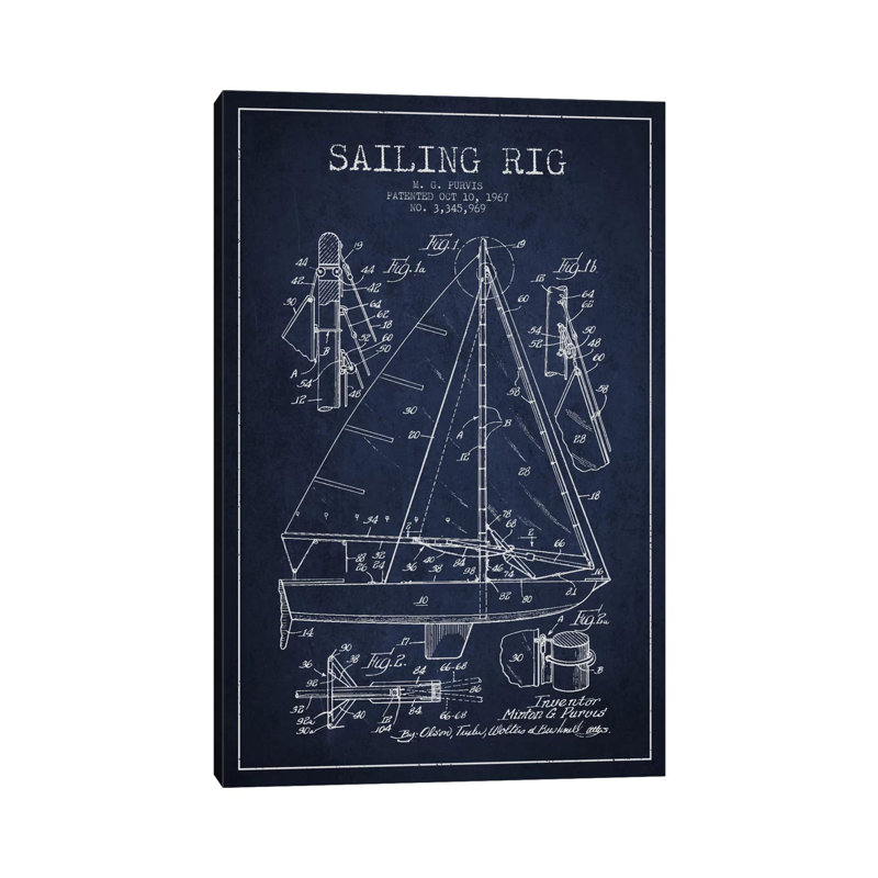 Voilier bleu marine - plan giclée sur toile tendue