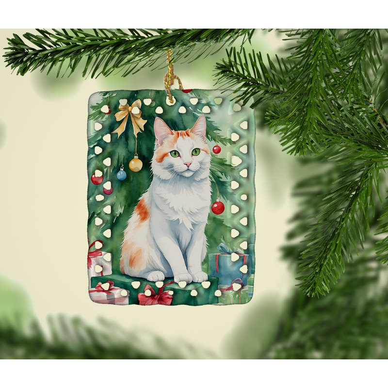 Ornement en porcelaine turque avec un chat à l'arbre de Noël, Turc de Van