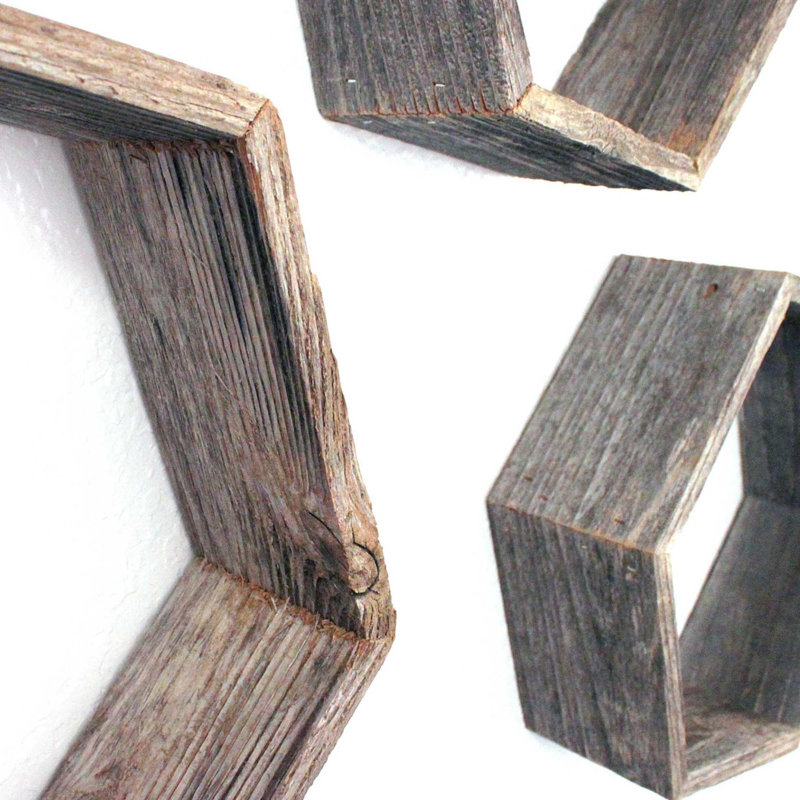 Mont 3 Piece Hexagon Floating Shelf with Reclaimed Wood