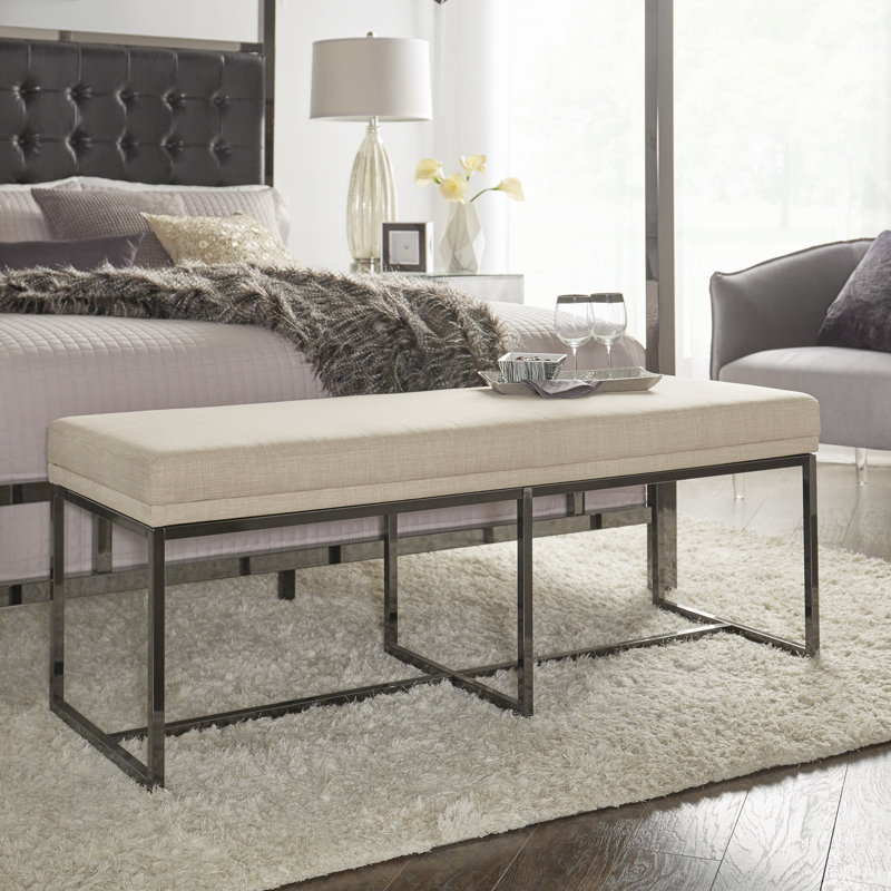 Banc de chambre rembourré en métal Stark, Lin beige