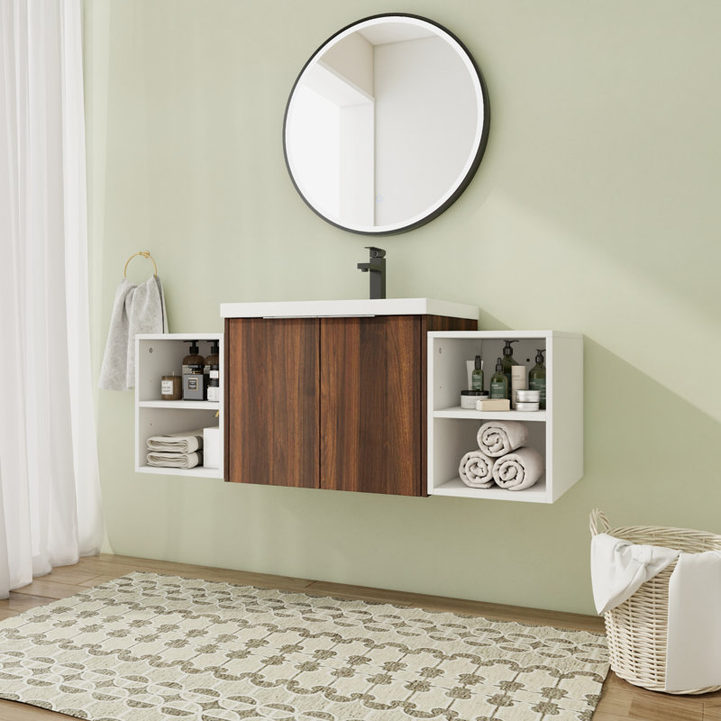 Ensemble de meuble-lavabo simple 47,67 po avec plateau en résine Katrena, Brun