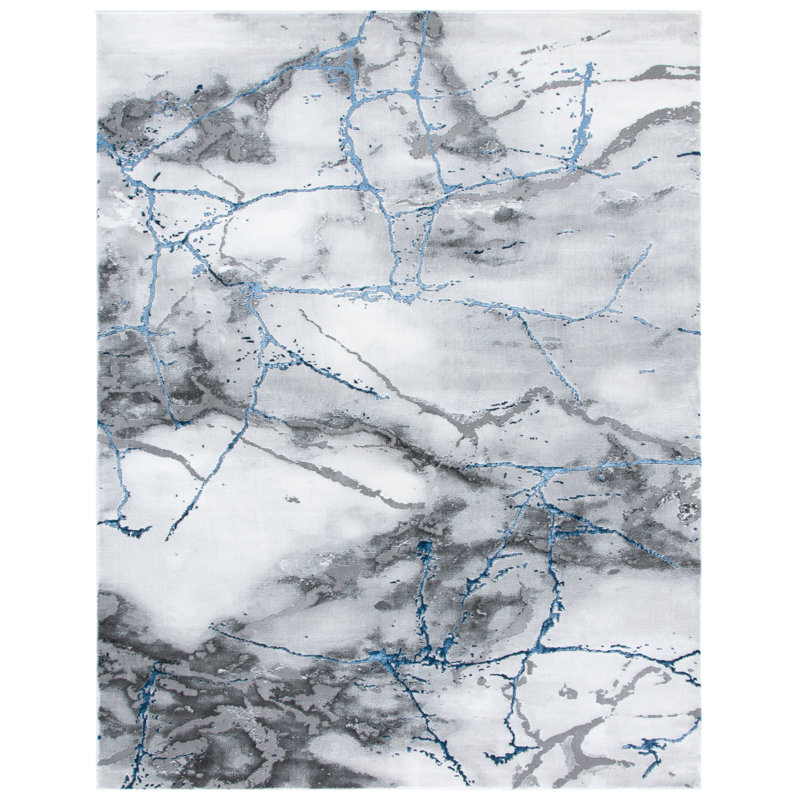John-Paul Craft Performance Abstract Rug, Rectangle 12' x 15', Ivory Gray/Blue