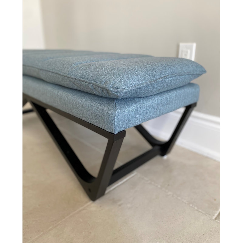  SEAT4U Jaculine Blue Fabric Upholstered Pillow Top Bedroom Wooden Bench , Light Blue/Black