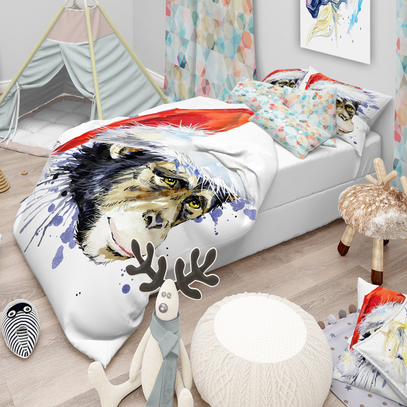 Ensemble de housse de couette designart singe-père noël, Housse simple + 1 taie décorative