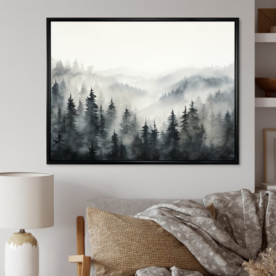 «Gray Misty Morning Forest Horizon», art mural encadré forêt