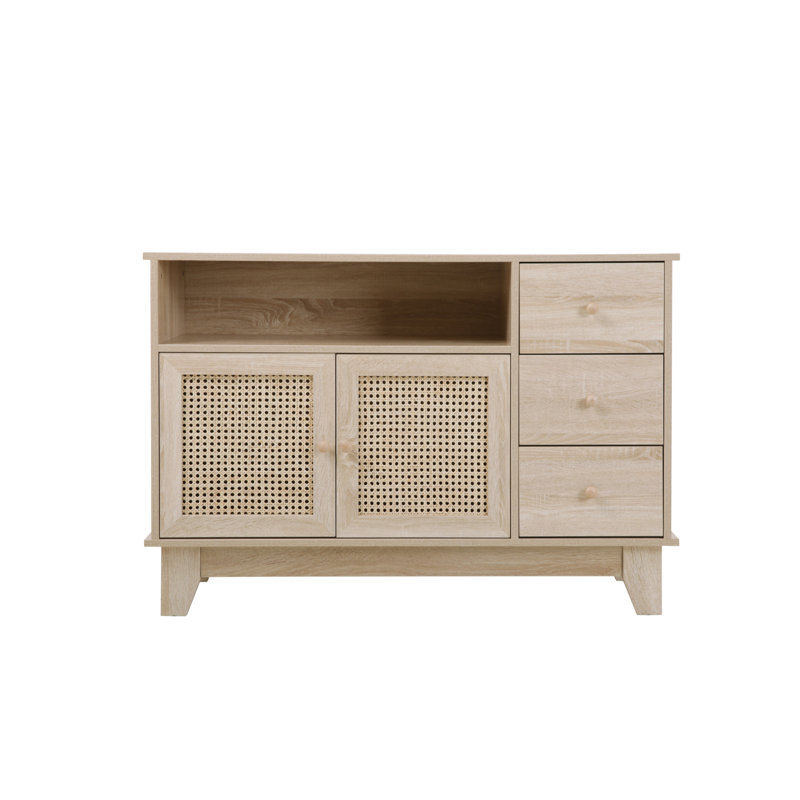 Buffet en rotin naturel 43,3 po avec 2 portes et 3 tiroirs Karon