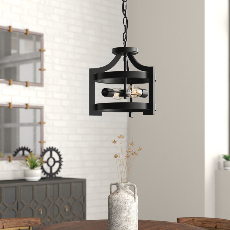 Amadi 13.5" 2-Light Lantern Semi Flush Mount, Matte Black