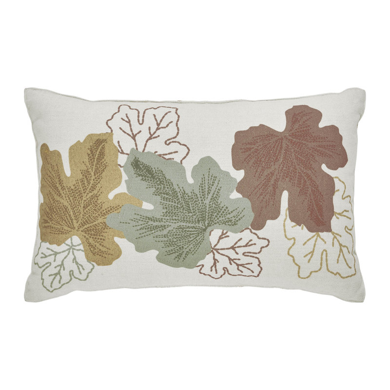 Farmhouse Embroidered Fall Leaves Lumbar Pillow