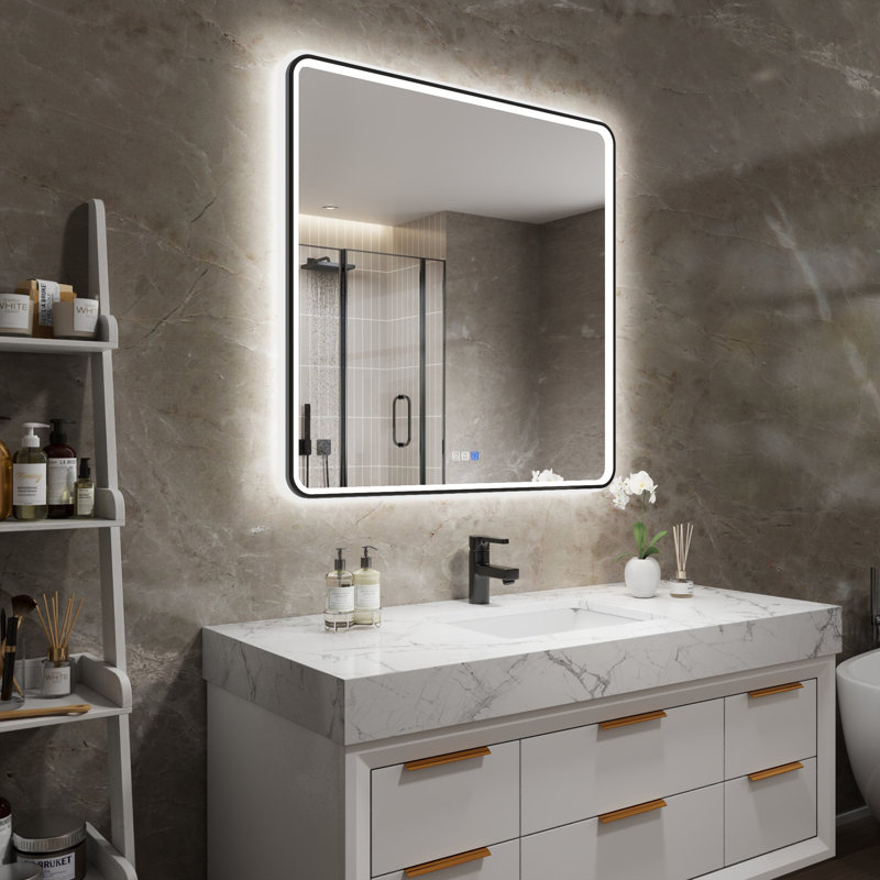 Liutza Dimmable Anti-Fog Lighted Bathroom/Vanity Mirror, 36" x 36", Square