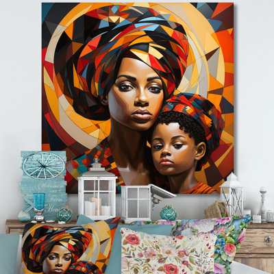 Orange African Mother and Child Bond  II - African Art Wall Art
