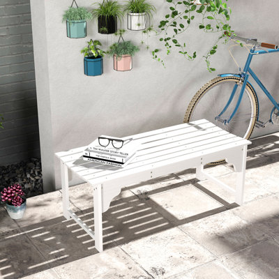 Banc de jardin en bois, banc de parc extérieur avec siège à lattes, banc de véranda sans dossier avec siège incurvé pour véranda, jardin, bord de piscine, terrasse, blanc