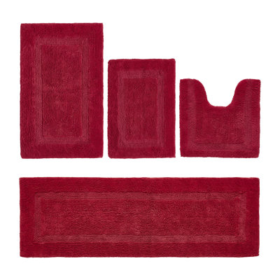 Adelen Premium 100% Cotton 4 Piece Bath Rug Sets, Machine Washable, Super Absorbent & Tufted Weave Reversible Bath Mat for Bathroom, Shower, and Tub, Oeko-Tex Certified Bathroom Rugs