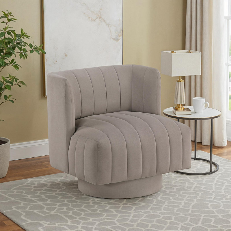 Ember 27.5" Modern & Contemporary Swivel Chair - Textured Swivel Chair Supportive Pocket Coil Seating, Elegant Channel Tufting