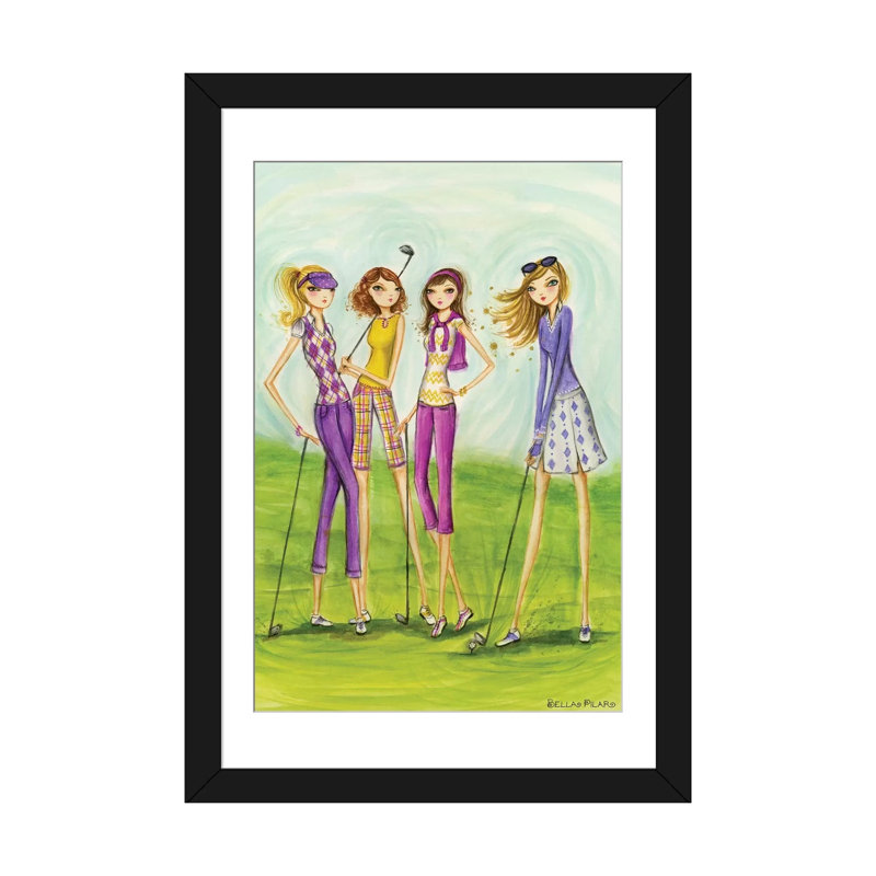 «Women Golf in Style», peinture sur toile tendue, Papier d'art encadré noir, Blanc, H 32 po x l 24 po x P 1 po