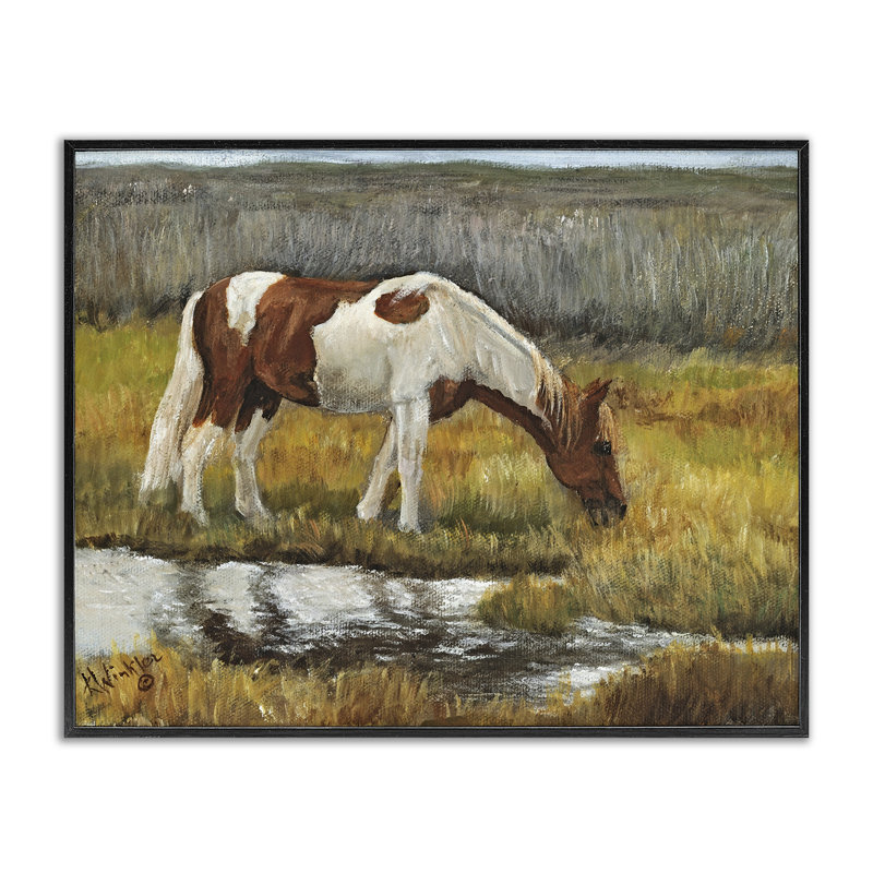 Cheval buvant de l'eau par Stream, estampe numérique, design par Kathy Winkler, H 11 po x l 14 po