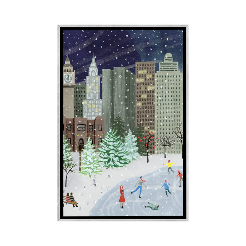 «Christmas in the City I» par Grace Popp - impression d'art graphique, H 40 po x l 26 po x P 1,5 po, Toile avec cadre argenté