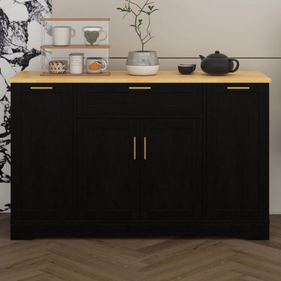 Îlot de cuisine avec tablettes réglables, support coulissant à 3 niveaux, buffet de rangement multifonctionnel