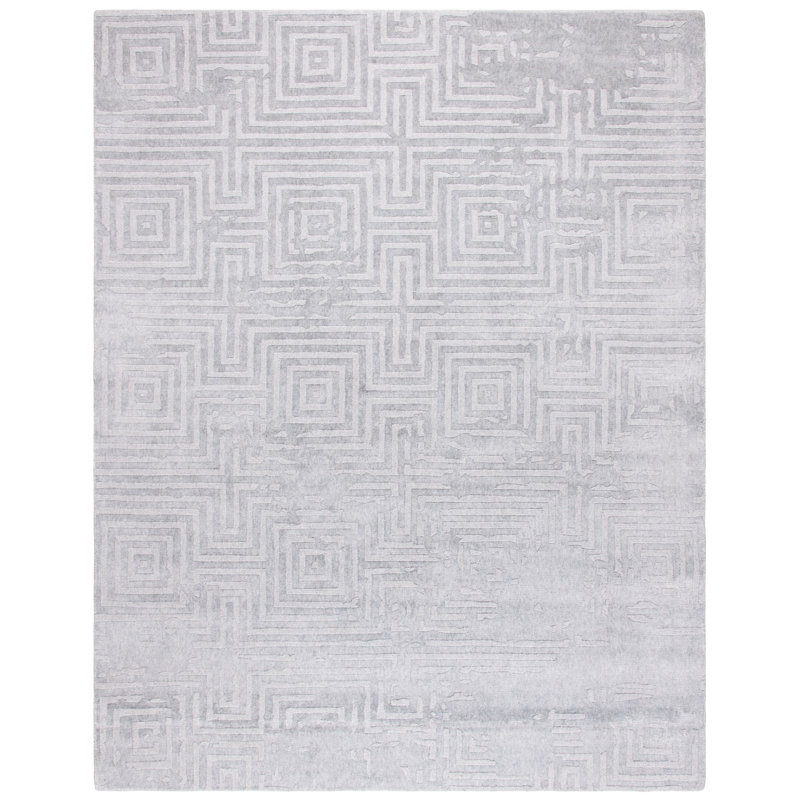 Tapis gris en viscose / coton tissé à la main Labuguen, Rectangle 8 pi x 10 pi