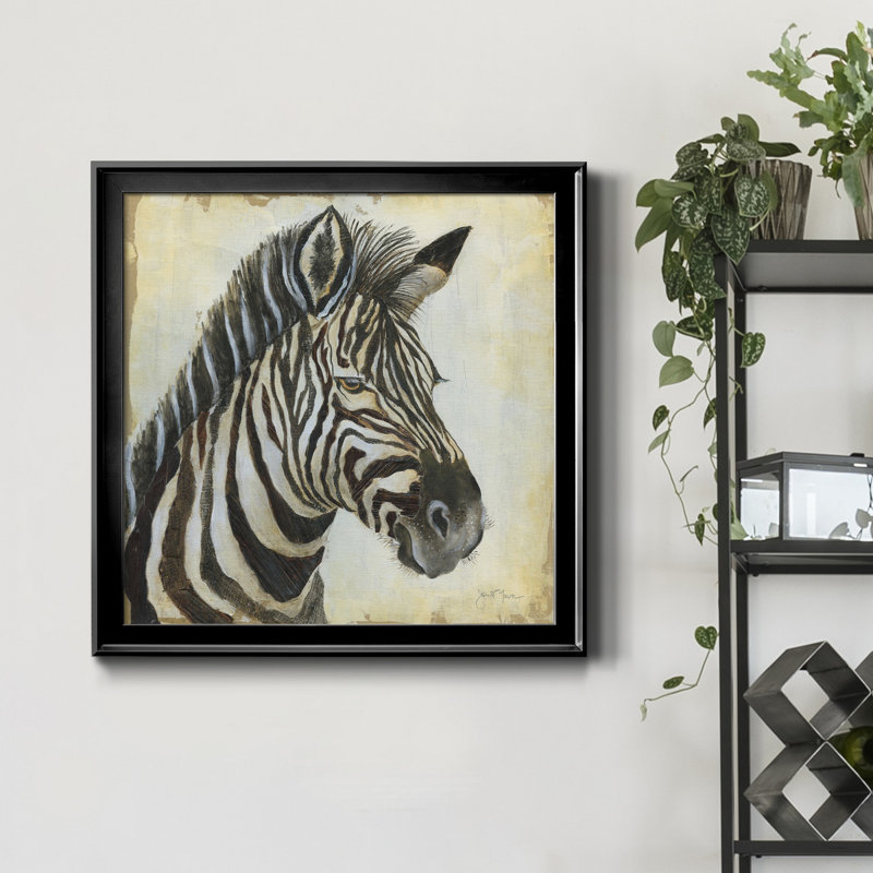 Motif de zèbre - Peinture sur toile encadrée, H 34,5 po x l 34,5 po x P 1,5 po, Cadre noir