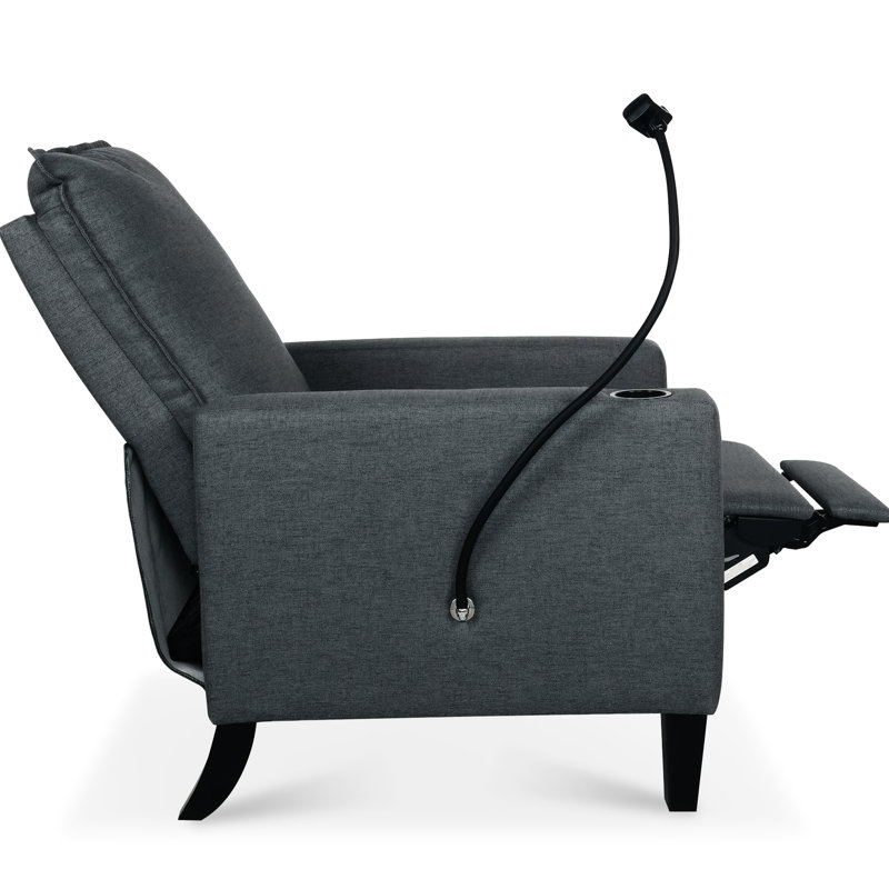 Adult Recliner In Gray - Fabric With Phone Holder And Cup Holder, Adjustable Reclining For A Comfortable Living Room & Bedroom Chairs, Bedroom, Spark