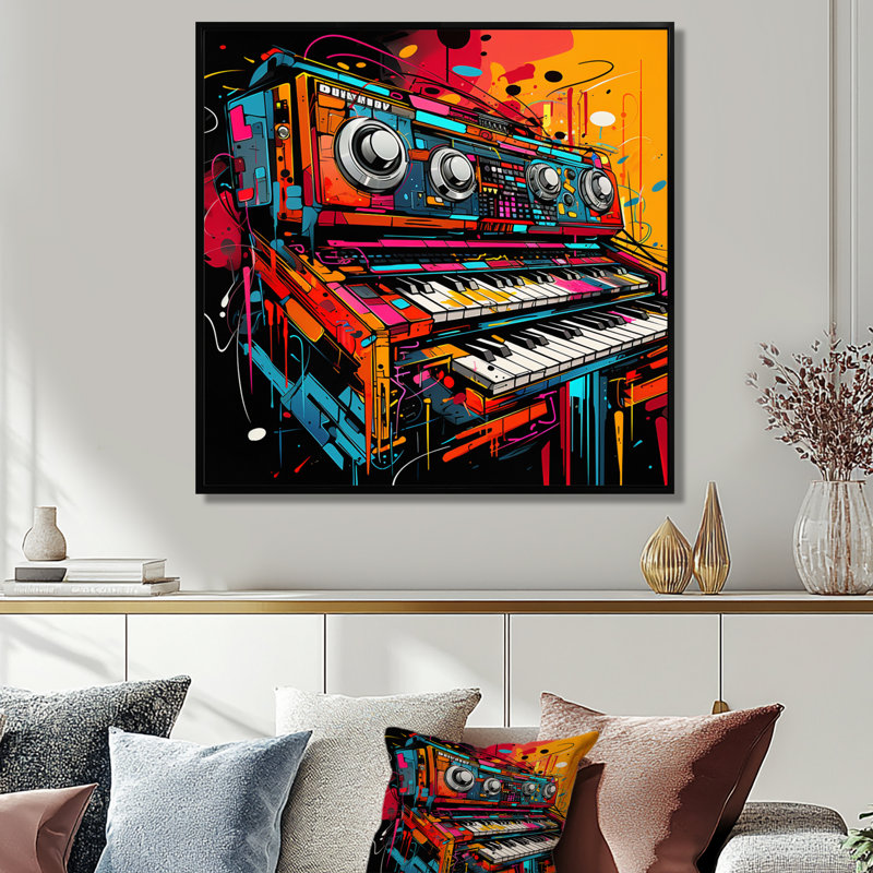 Rozell - Piano, art mural, salon, Toile avec cadre flottant noir, H 16 po x l 16 po x P 1 po